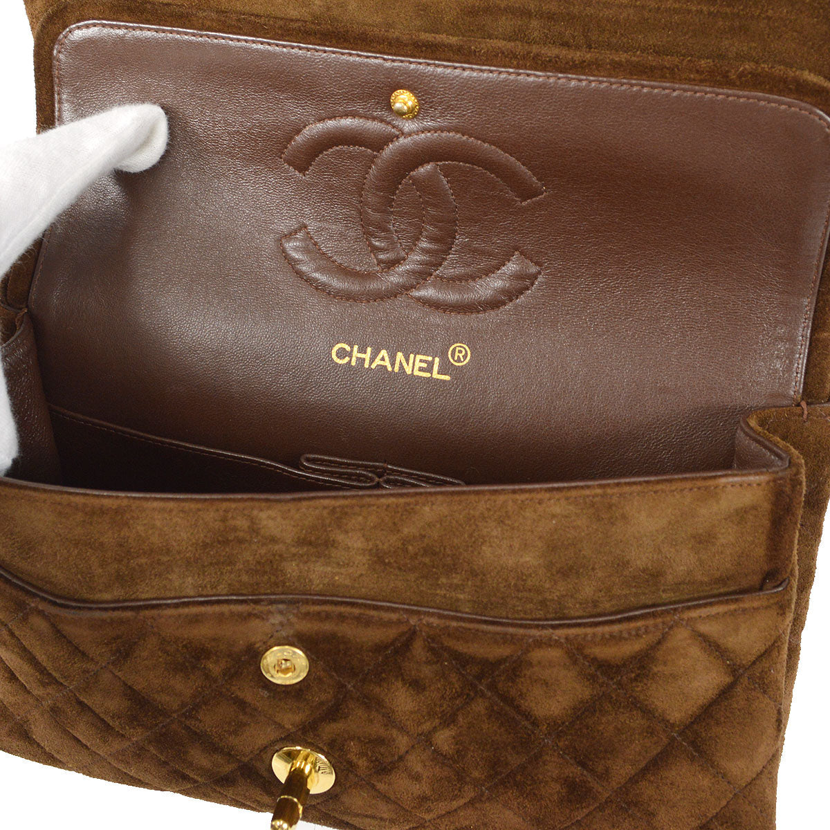 CHANEL 1994-1996 Classic Double Flap Medium Brown Suede