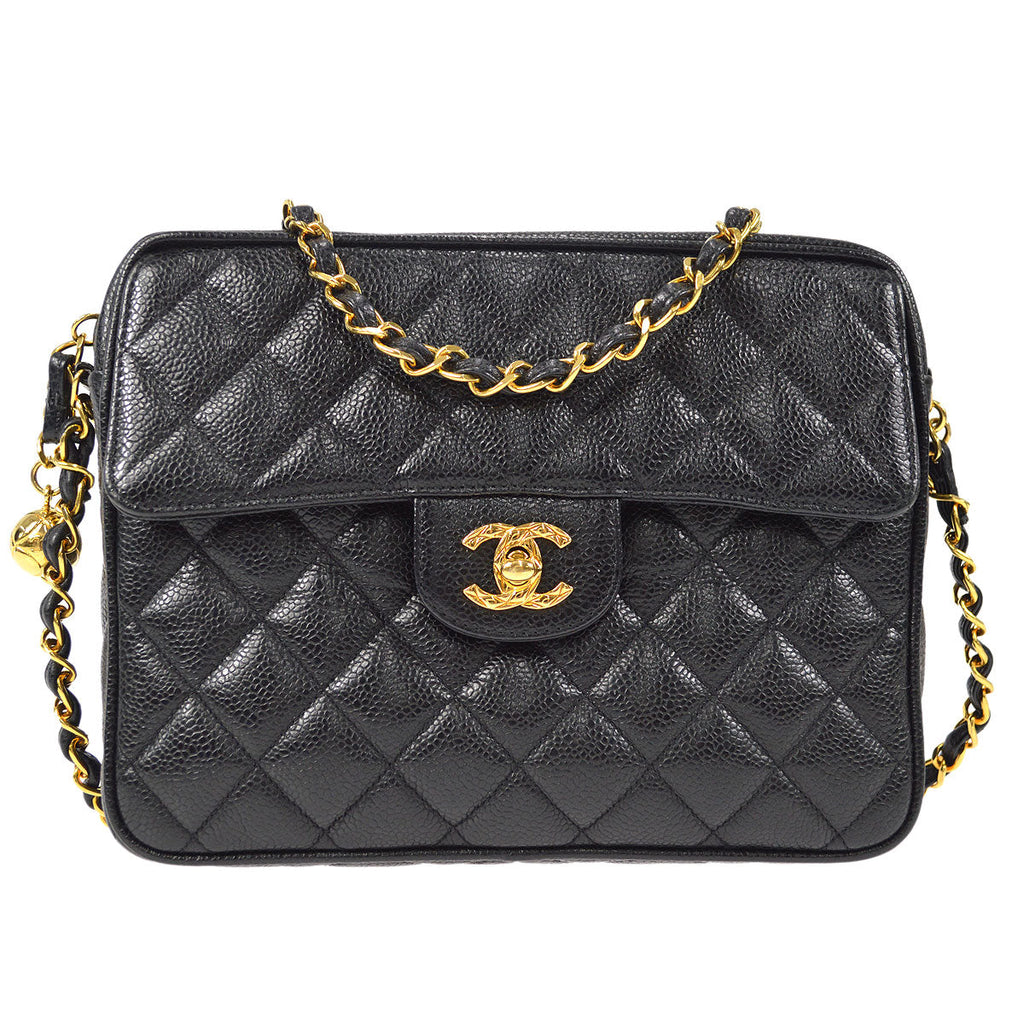 CHANEL 1991-1994 Pocket Camera Bag Small Black Caviar