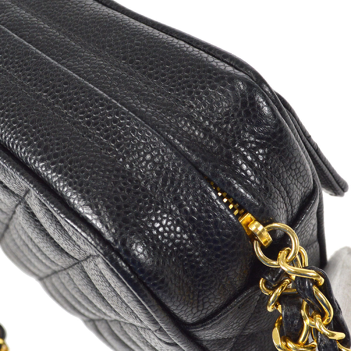 CHANEL 1991-1994 Pocket Camera Bag Small Black Caviar