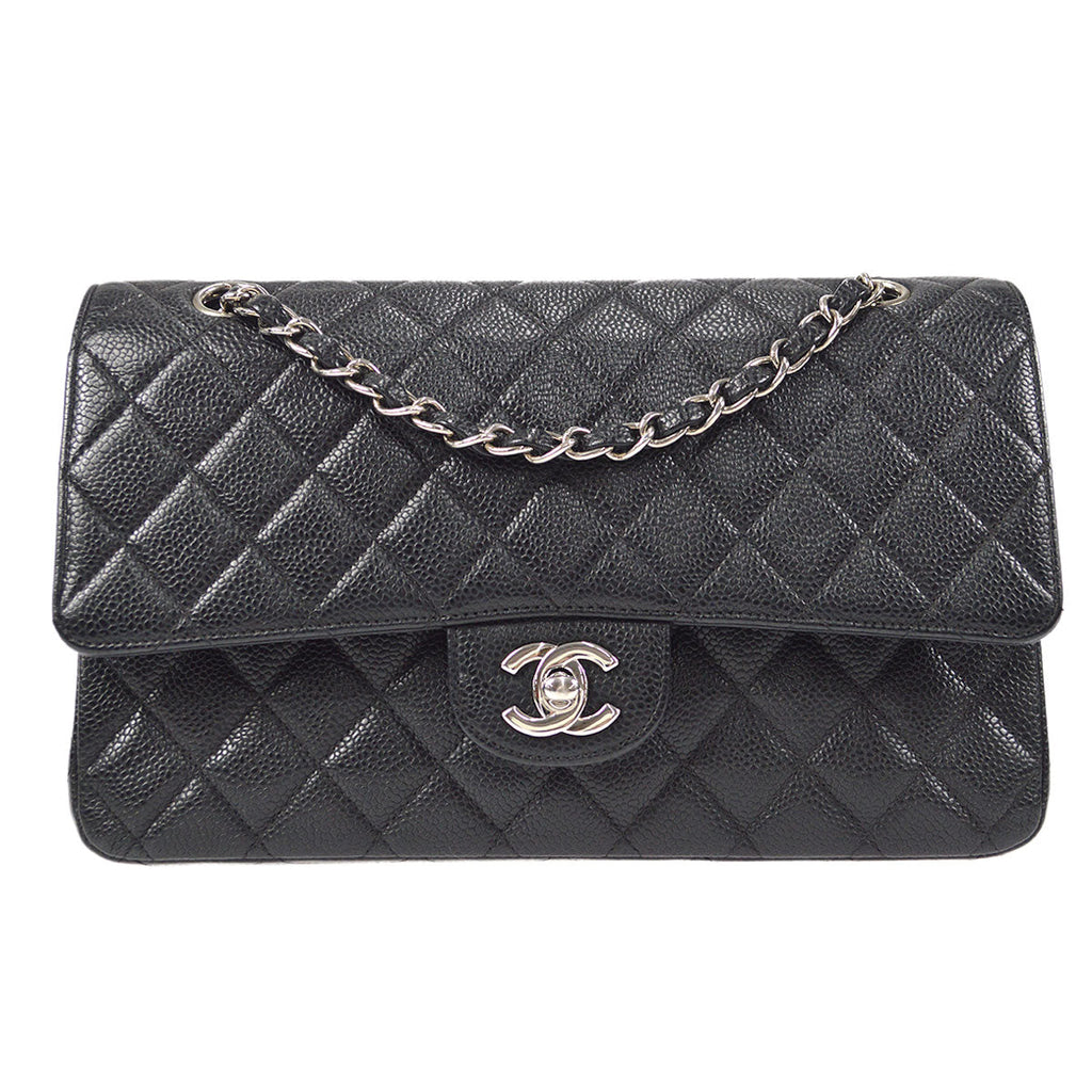 CHANEL 2000-2001 Classic Double Flap Medium SHW Black Caviar