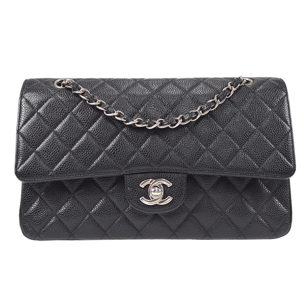 CHANEL 2000-2001 Classic Double Flap Medium SHW Black Caviar