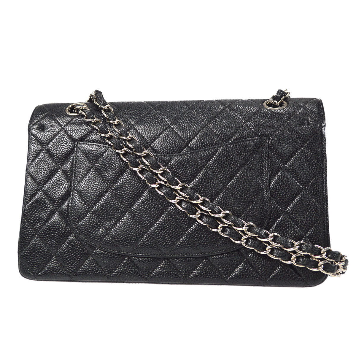 CHANEL 2000-2001 Classic Double Flap Medium SHW Black Caviar