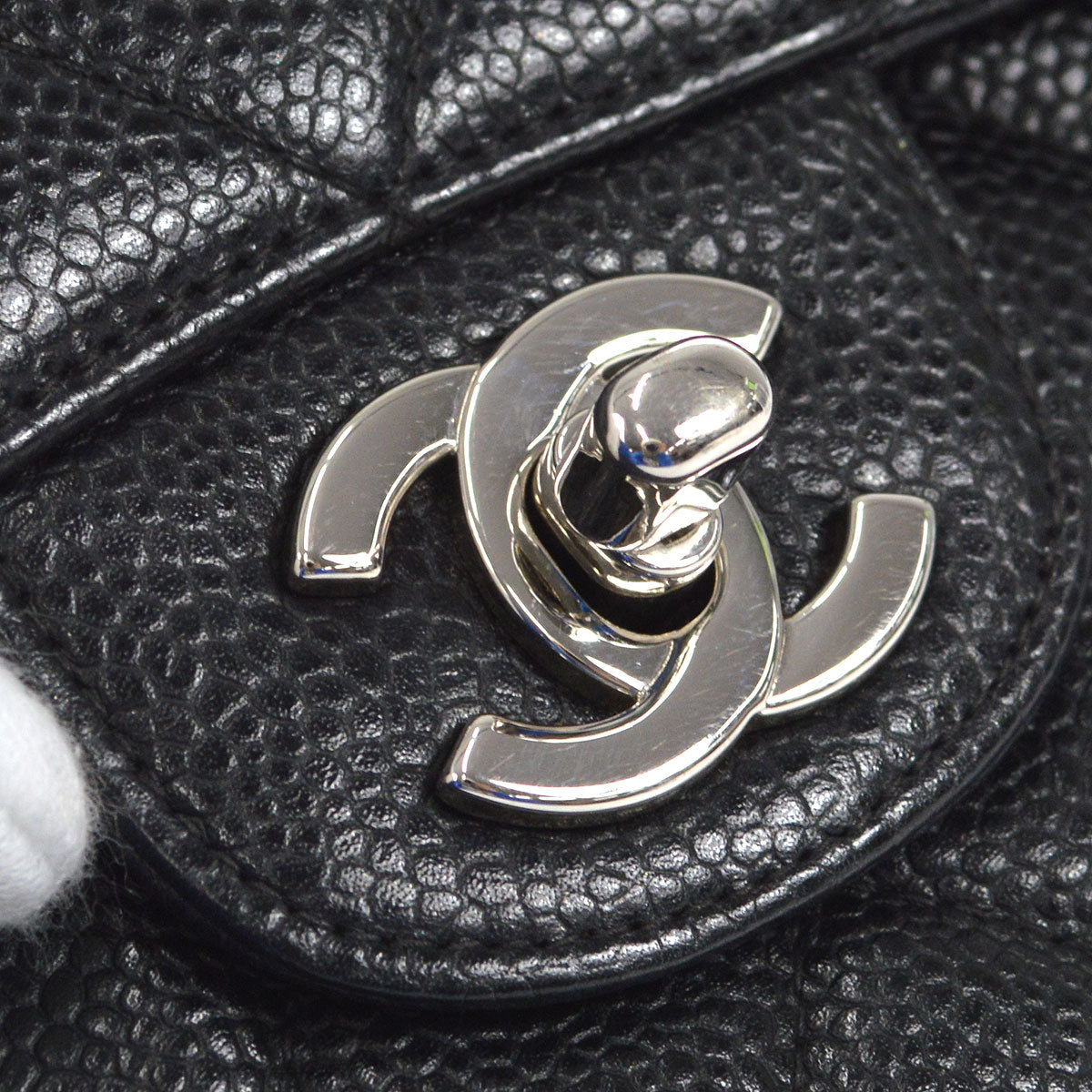 CHANEL 2000-2001 Classic Double Flap Medium SHW Black Caviar