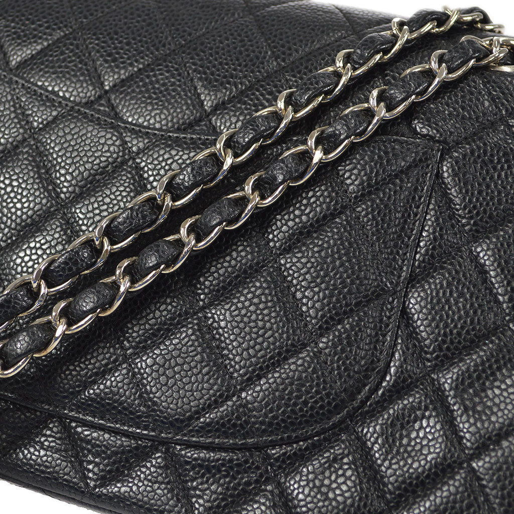 CHANEL 2000-2001 Classic Double Flap Medium SHW Black Caviar