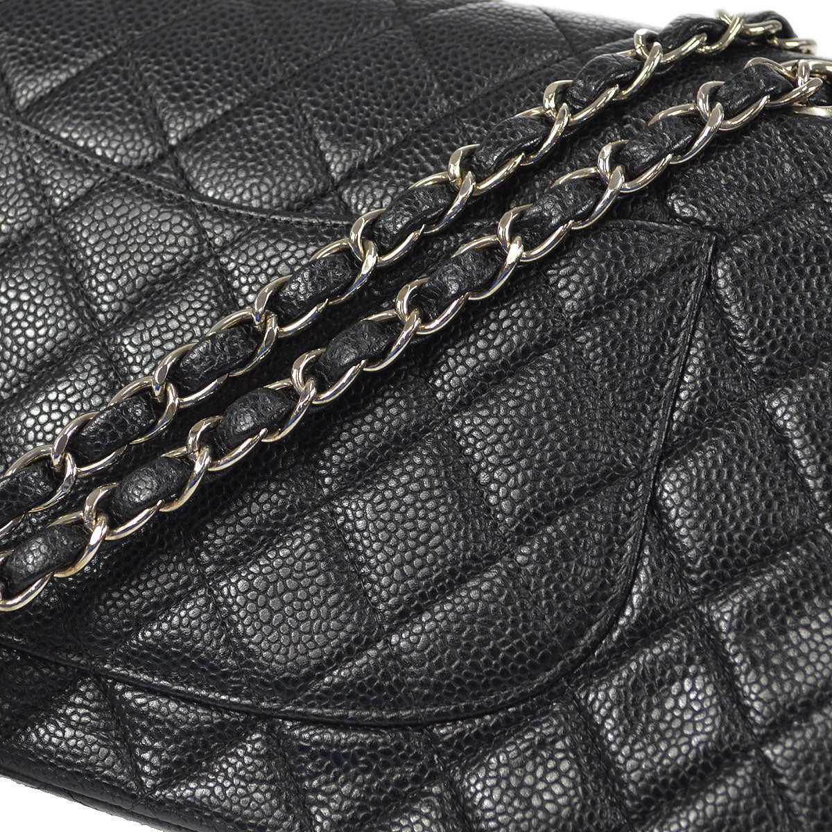 CHANEL 2000-2001 Classic Double Flap Medium SHW Black Caviar