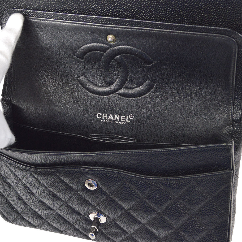 CHANEL 2000-2001 Classic Double Flap Medium SHW Black Caviar