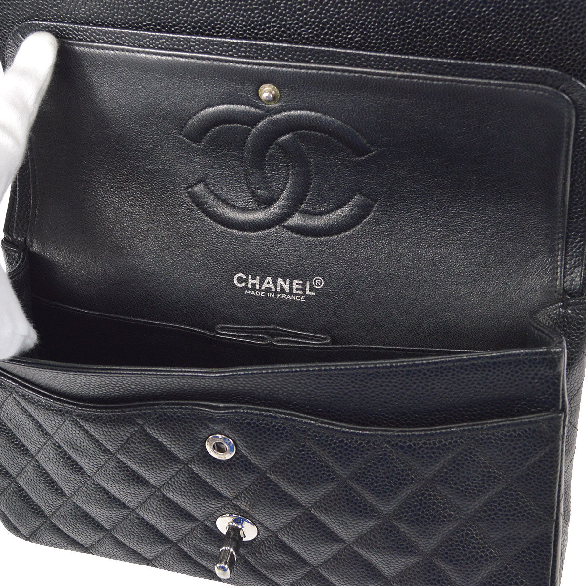 CHANEL 2000-2001 Classic Double Flap Medium SHW Black Caviar