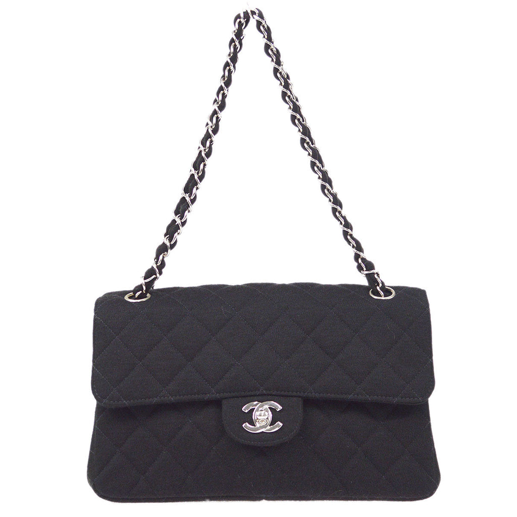 CHANEL 1996-1997 Double Side Classic Flap Medium SHW Black Jersey