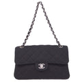 CHANEL 1996-1997 Double Side Classic Flap Medium SHW Black Jersey