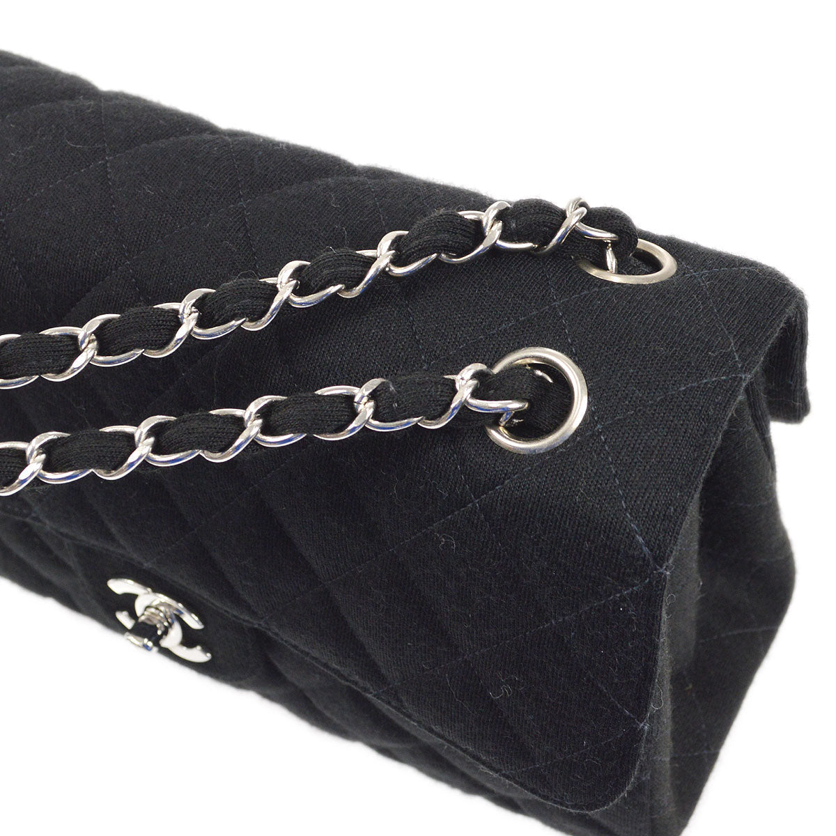 CHANEL 1996-1997 Double Side Classic Flap Medium SHW Black Jersey