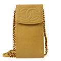 CHANEL 1994-1996 Timeless Phone Case Beige Caviar
