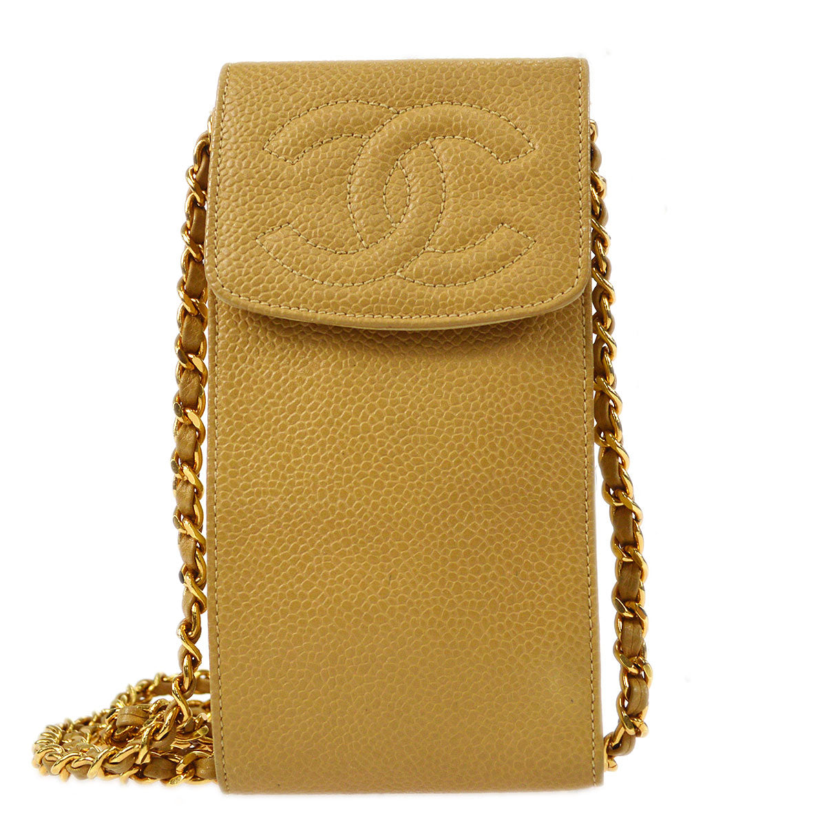 CHANEL 1994-1996 Timeless Phone Case Beige Caviar