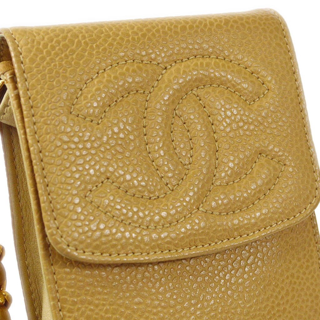 CHANEL 1994-1996 Timeless Phone Case Beige Caviar