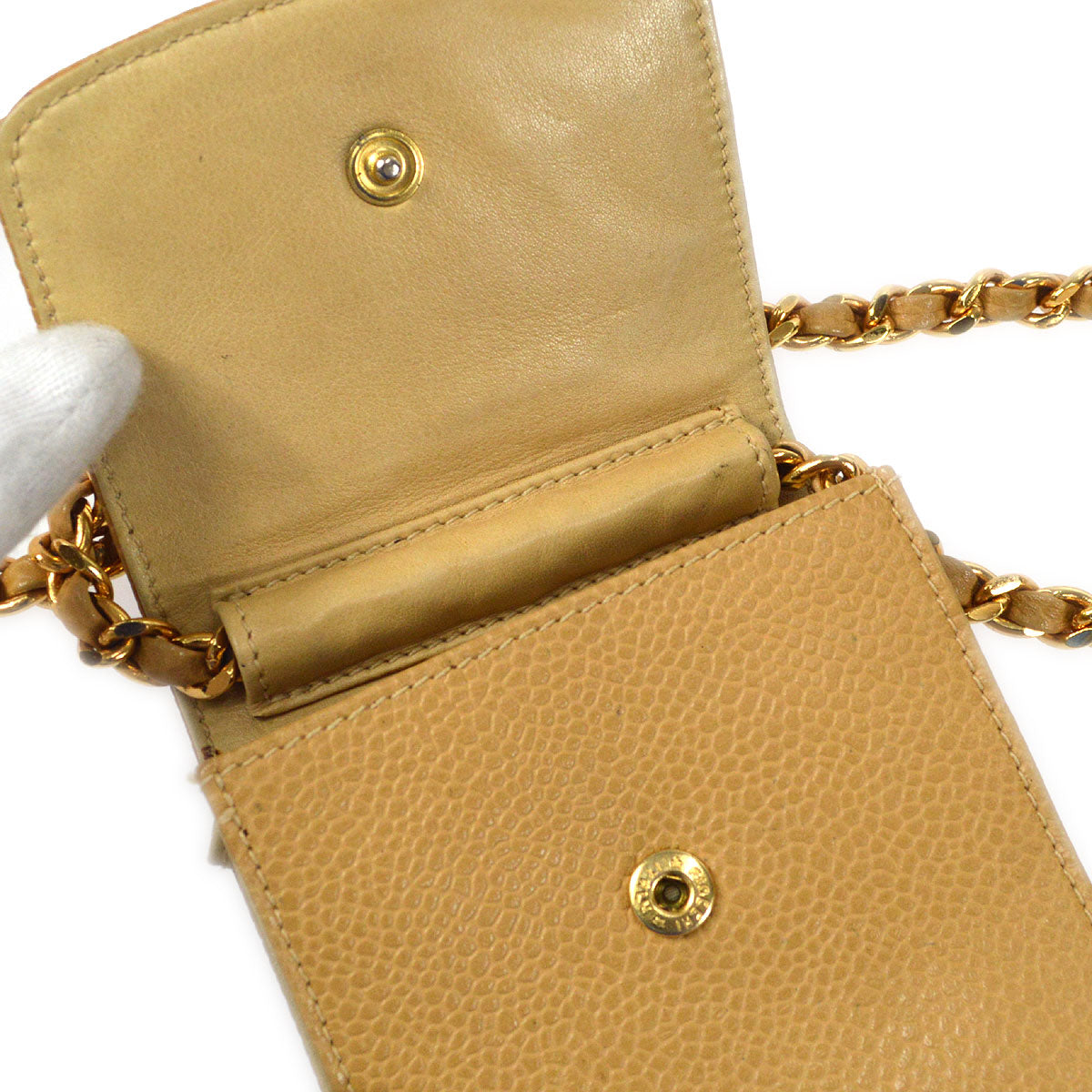 CHANEL 1994-1996 Timeless Phone Case Beige Caviar