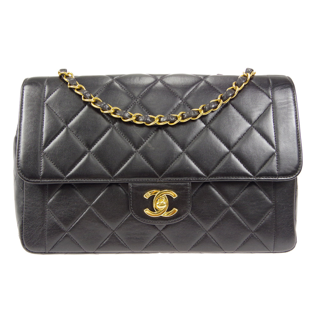 CHANEL Classic Flap Double Chain Shoulder Bag Black Lambskin