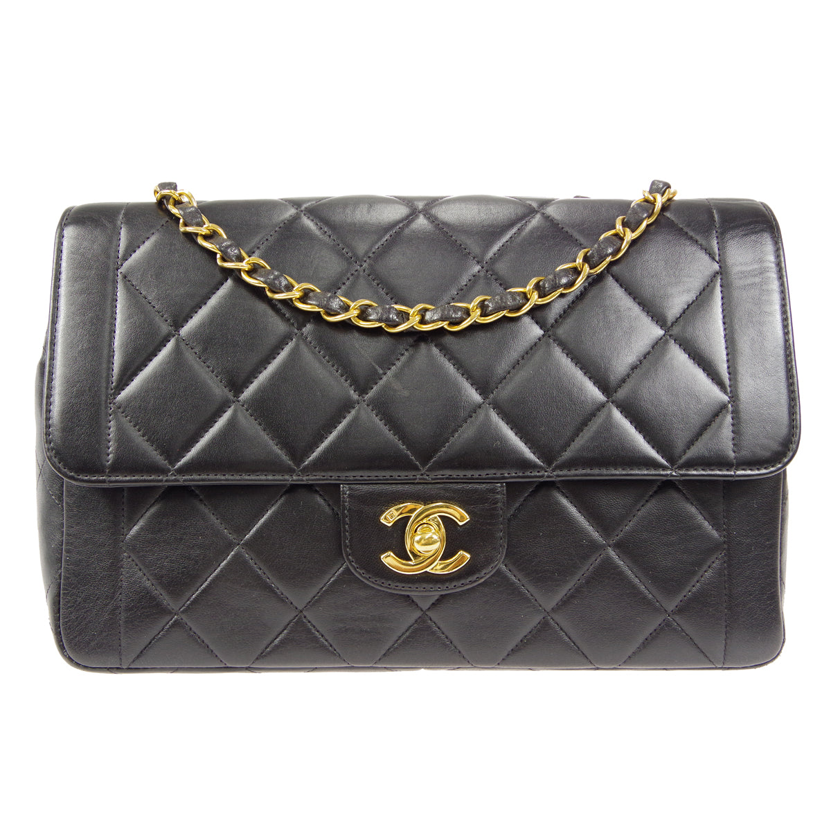 CHANEL Classic Flap Double Chain Shoulder Bag Black Lambskin