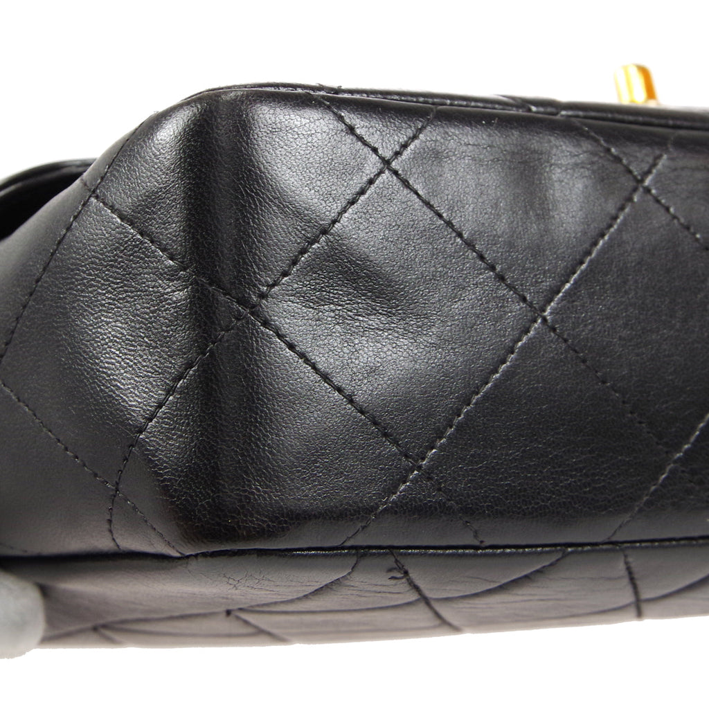 CHANEL Classic Flap Double Chain Shoulder Bag Black Lambskin