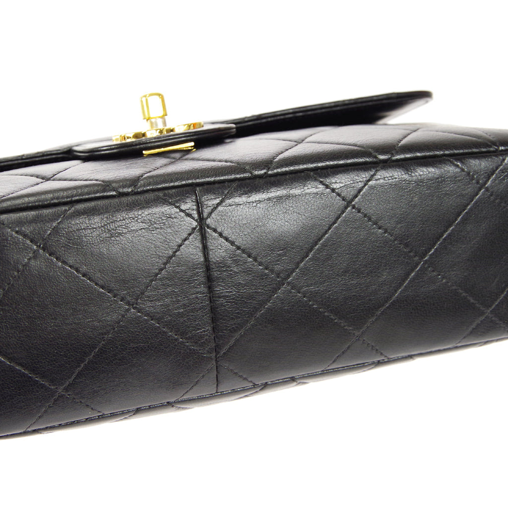 CHANEL Classic Flap Double Chain Shoulder Bag Black Lambskin
