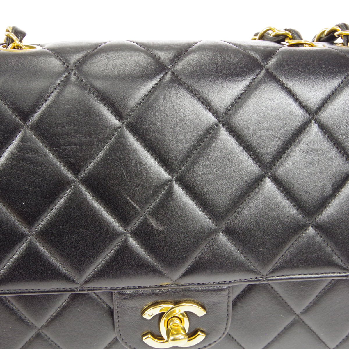 CHANEL Classic Flap Double Chain Shoulder Bag Black Lambskin