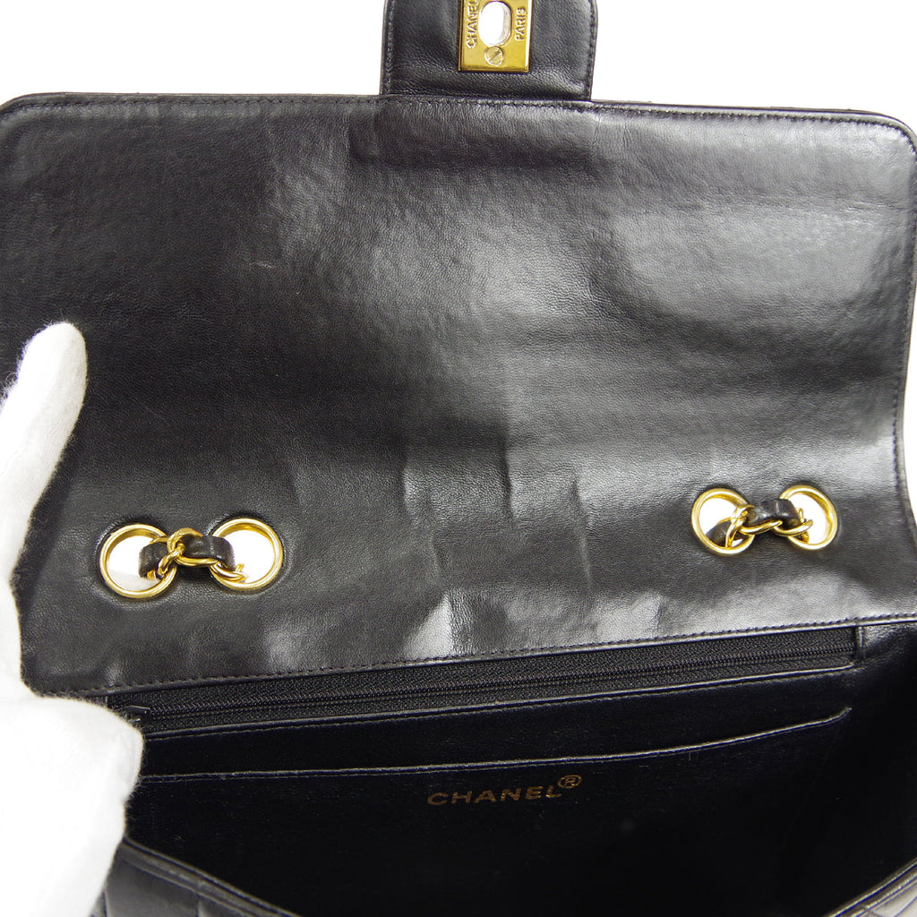 CHANEL Classic Flap Double Chain Shoulder Bag Black Lambskin