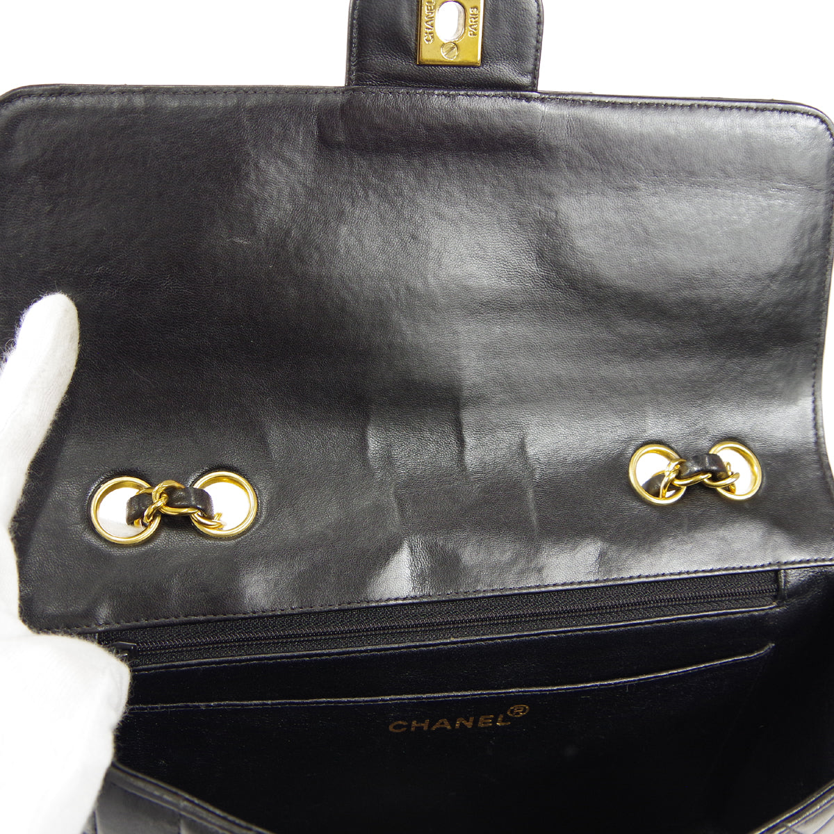 CHANEL Classic Flap Double Chain Shoulder Bag Black Lambskin