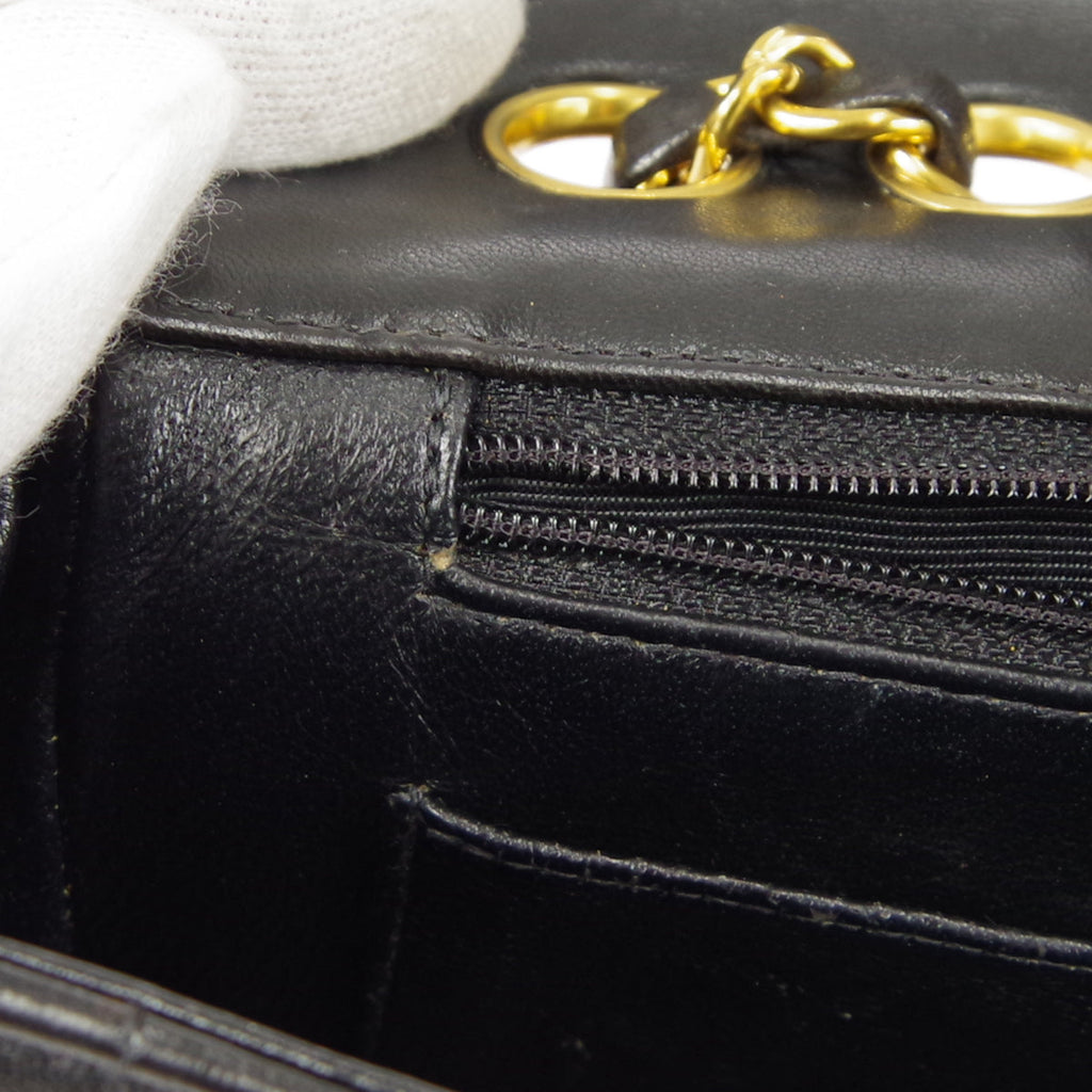 CHANEL Classic Flap Double Chain Shoulder Bag Black Lambskin