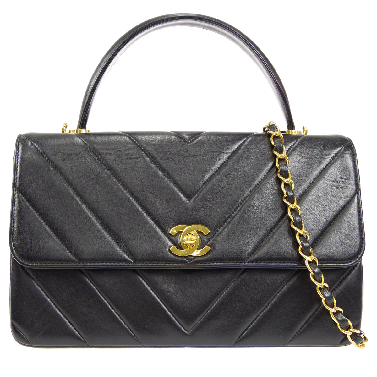 CHANEL 1994-1996 Chevron Handbag Black Lambskin