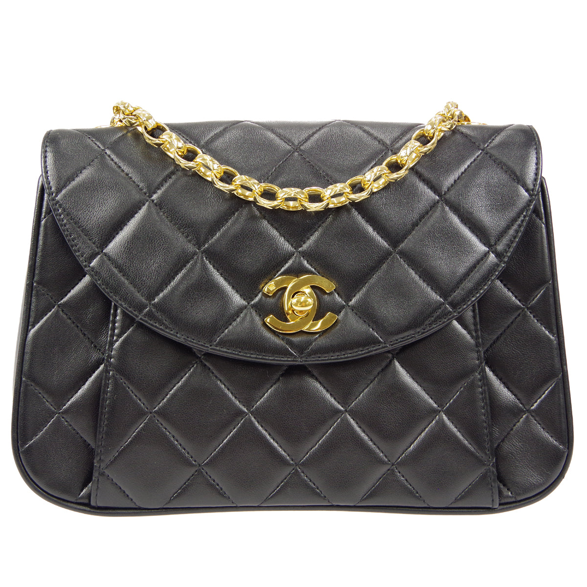 CHANEL 1994-1996 Round Flap Small Black Lambskin