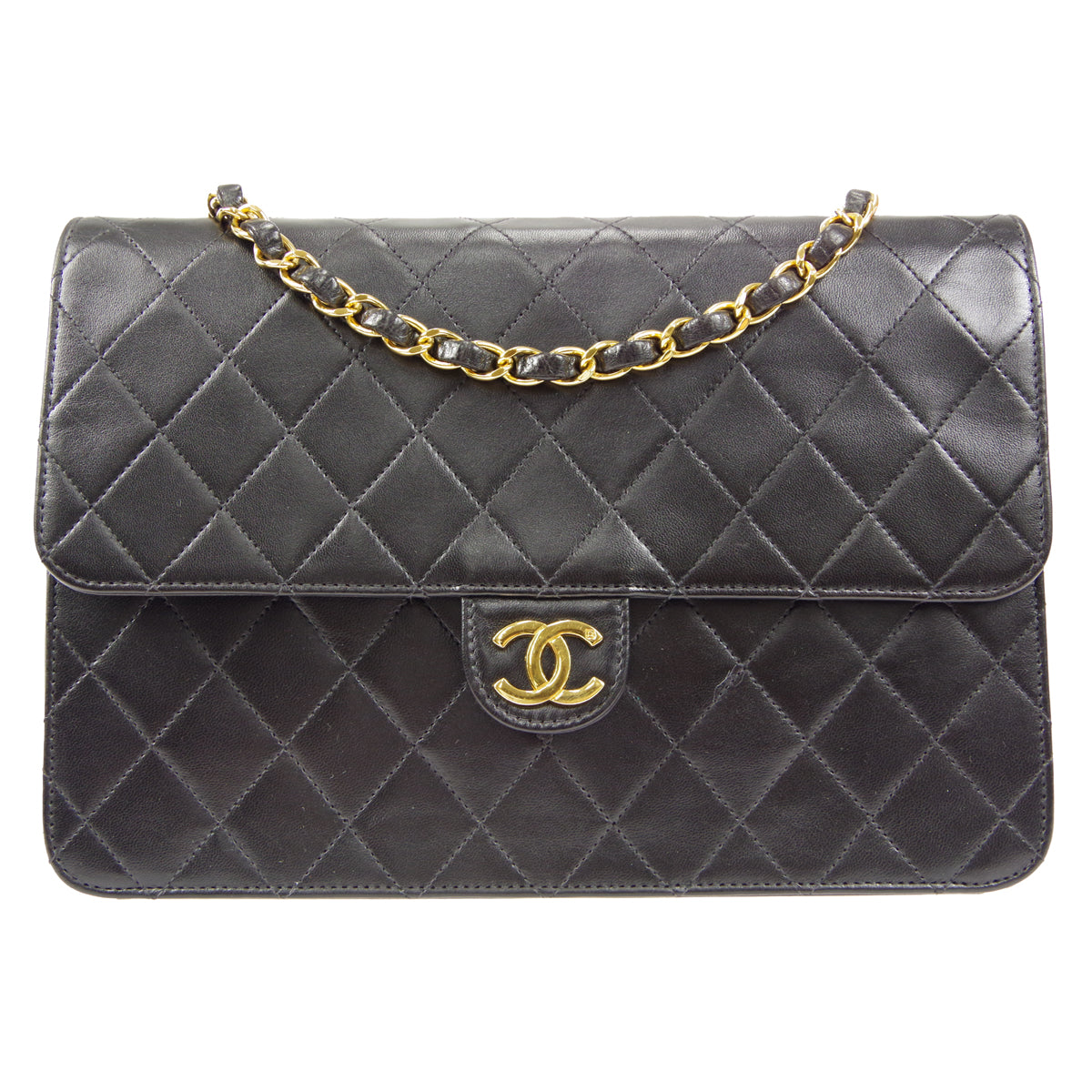 CHANEL 1996-1997 CC Pushlock Half Flap Medium Black Lambskin