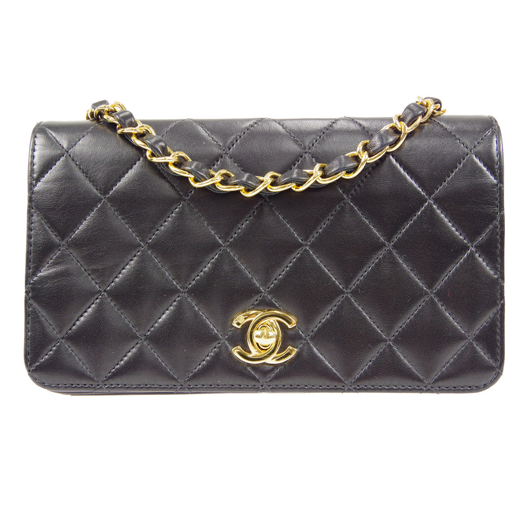 CHANEL Full Flap Chain Shoulder Bag Black Lambskin