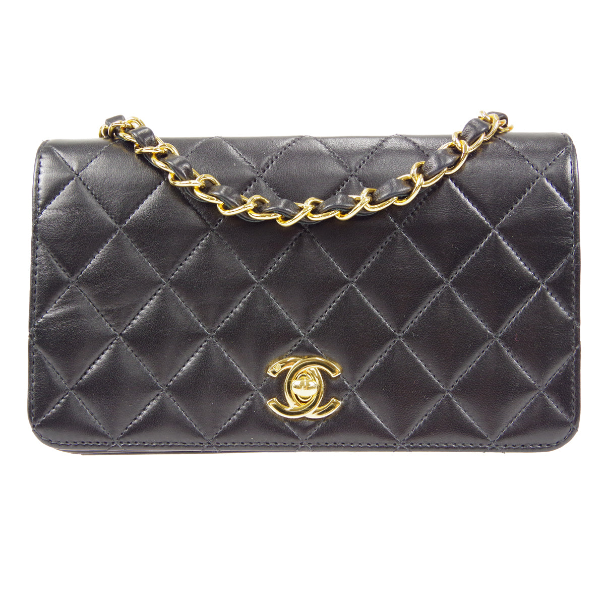 CHANEL Full Flap Chain Shoulder Bag Black Lambskin