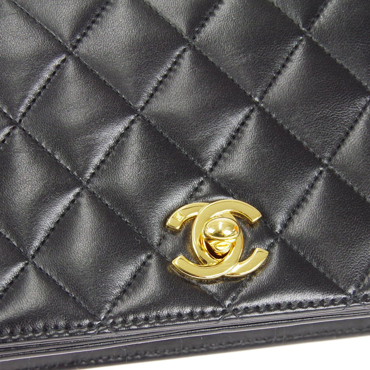 CHANEL Full Flap Chain Shoulder Bag Black Lambskin