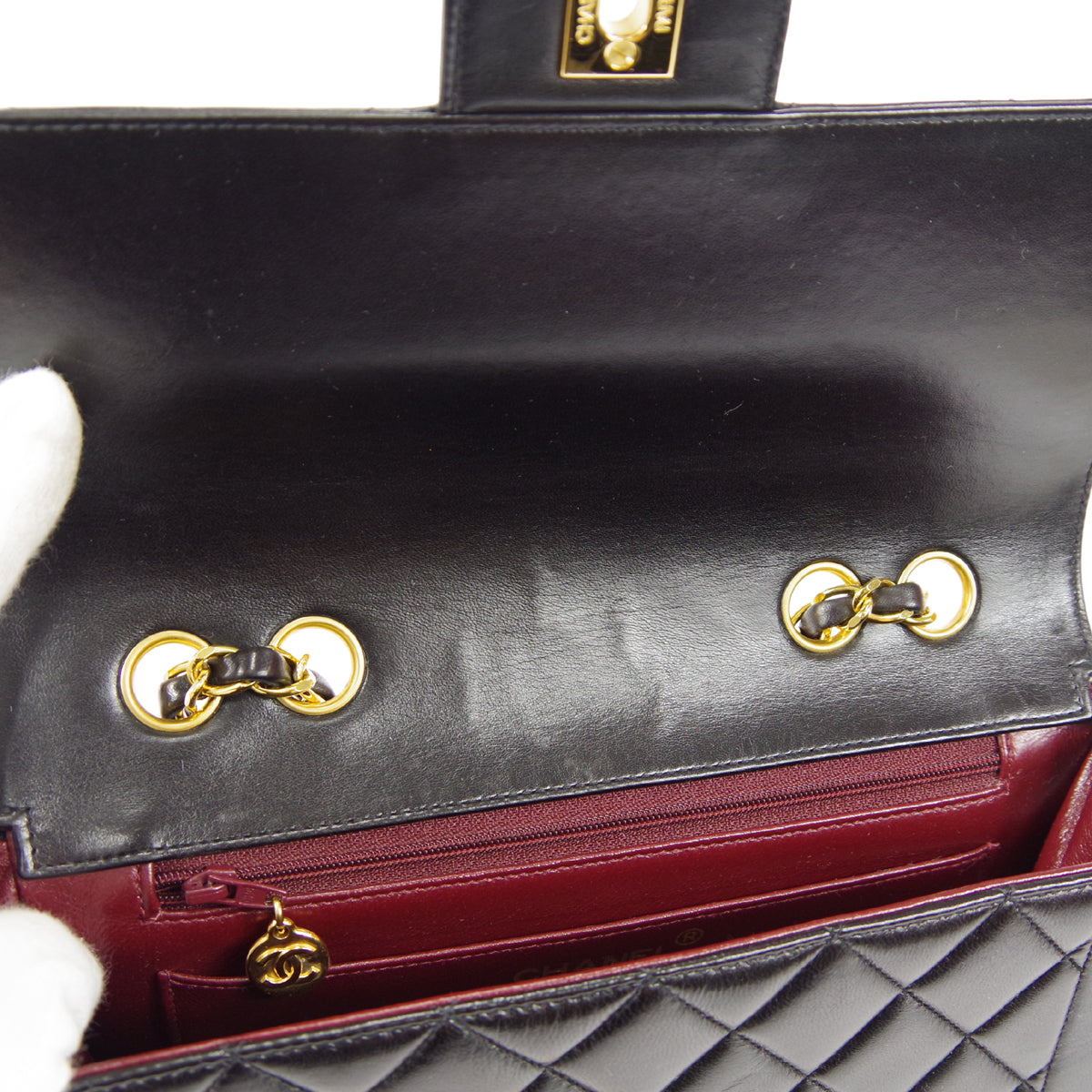 CHANEL 1994-1996 Border Flap Small Black Lambskin