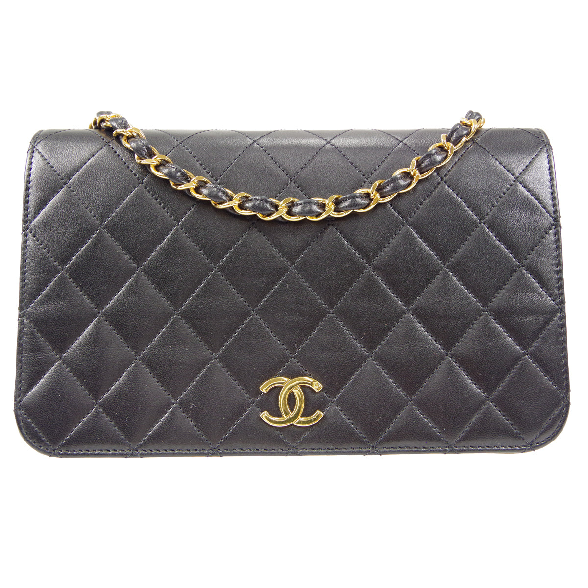 CHANEL 1997-1999 Pushlock Full Flap Small Black Lambskin
