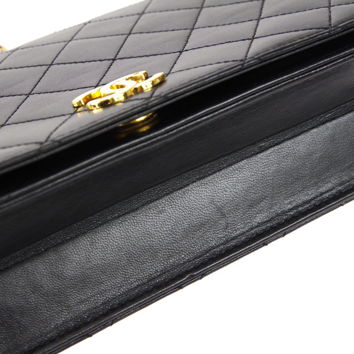 CHANEL 1997-1999 Pushlock Full Flap Small Black Lambskin