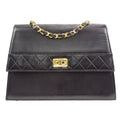 CHANEL 1989-1991 Trapezoid Flap Small & Pouch Set Black Lambskin