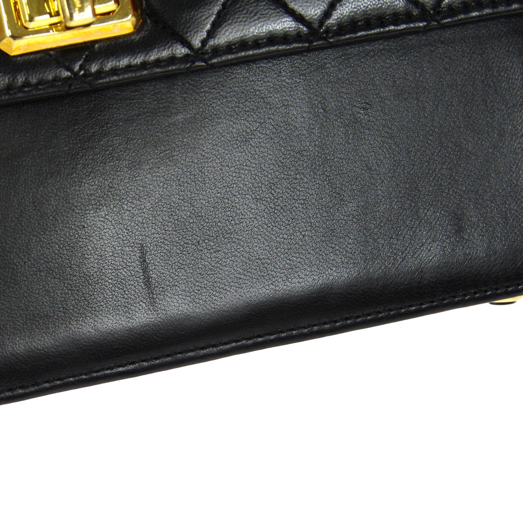 CHANEL 1989-1991 Trapezoid Flap Small & Pouch Set Black Lambskin