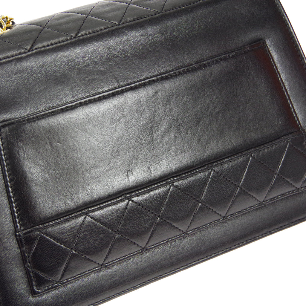 CHANEL 1989-1991 Trapezoid Flap Small & Pouch Set Black Lambskin