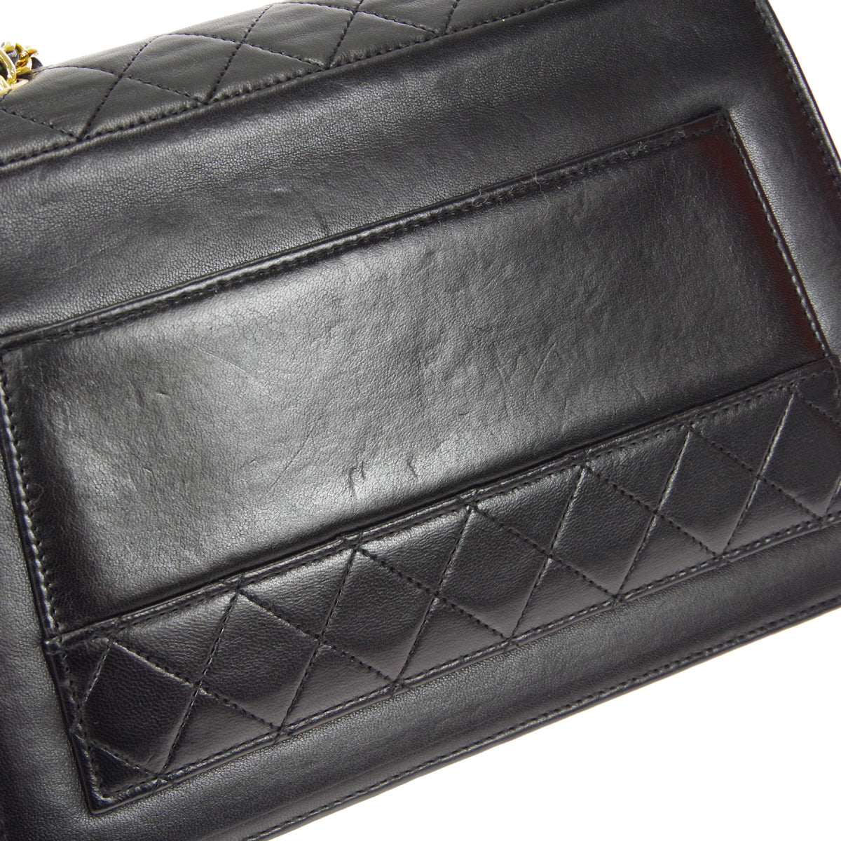 CHANEL 1989-1991 Trapezoid Flap Small & Pouch Set Black Lambskin
