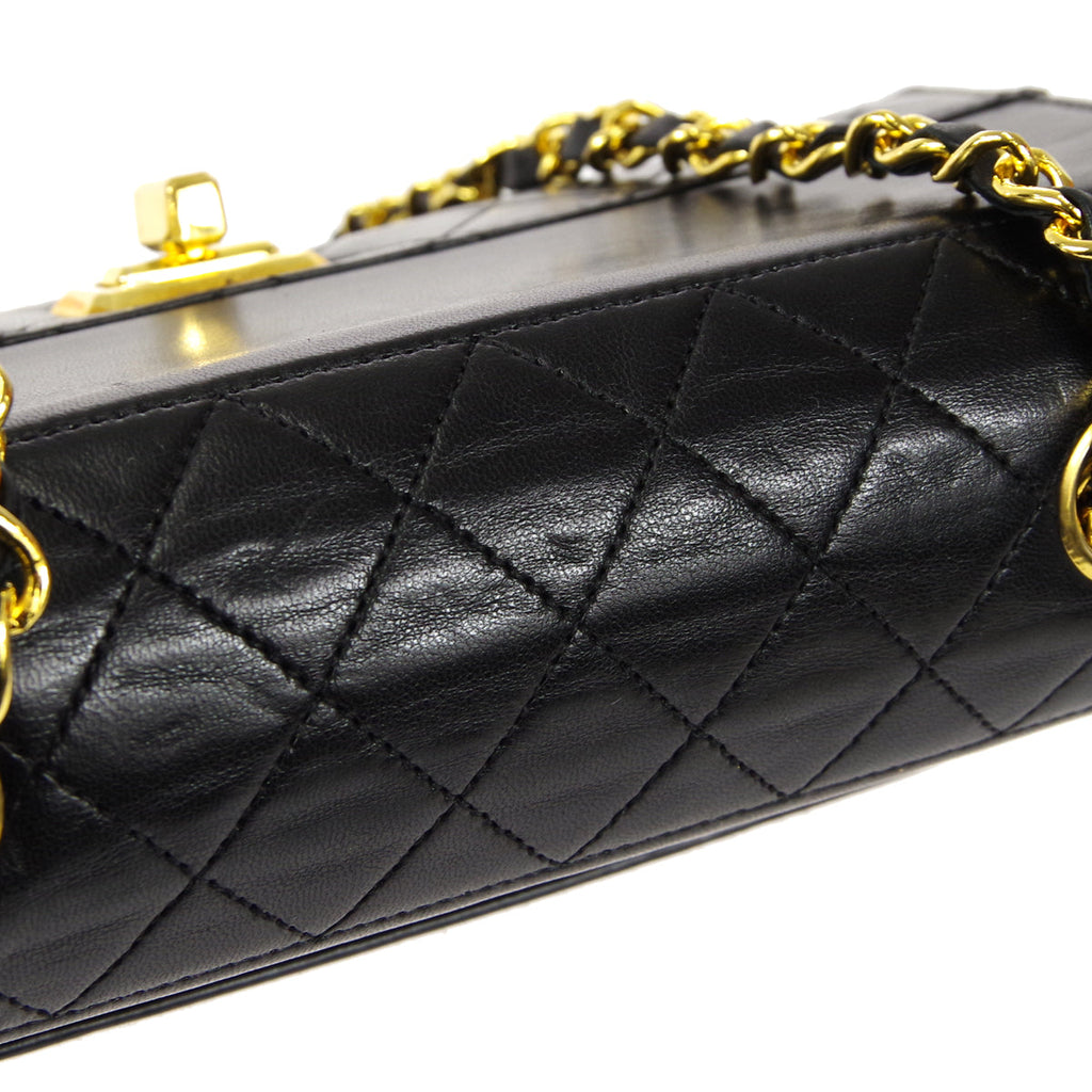 CHANEL 1989-1991 Trapezoid Flap Small & Pouch Set Black Lambskin