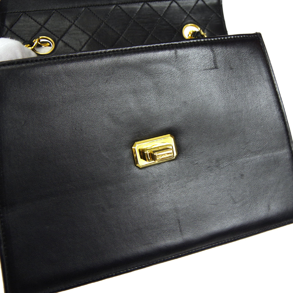CHANEL 1989-1991 Trapezoid Flap Small & Pouch Set Black Lambskin