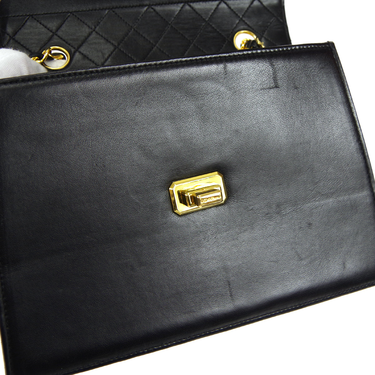 CHANEL 1989-1991 Trapezoid Flap Small & Pouch Set Black Lambskin