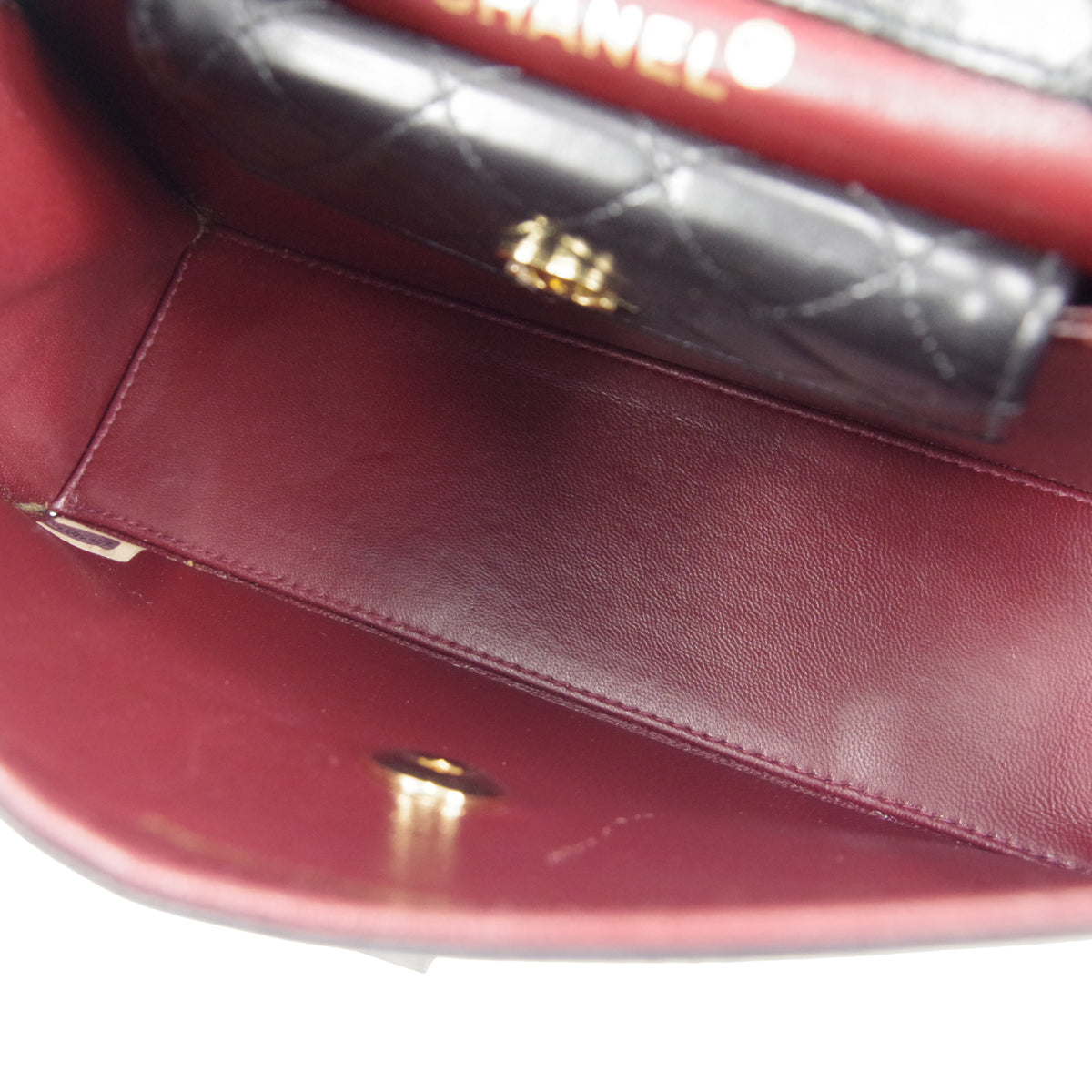 CHANEL 1989-1991 Trapezoid Flap Small & Pouch Set Black Lambskin