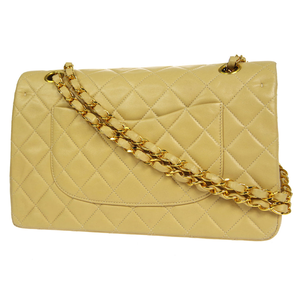 CHANEL 2000-2001 Classic Double Flap Medium Beige Lambskin