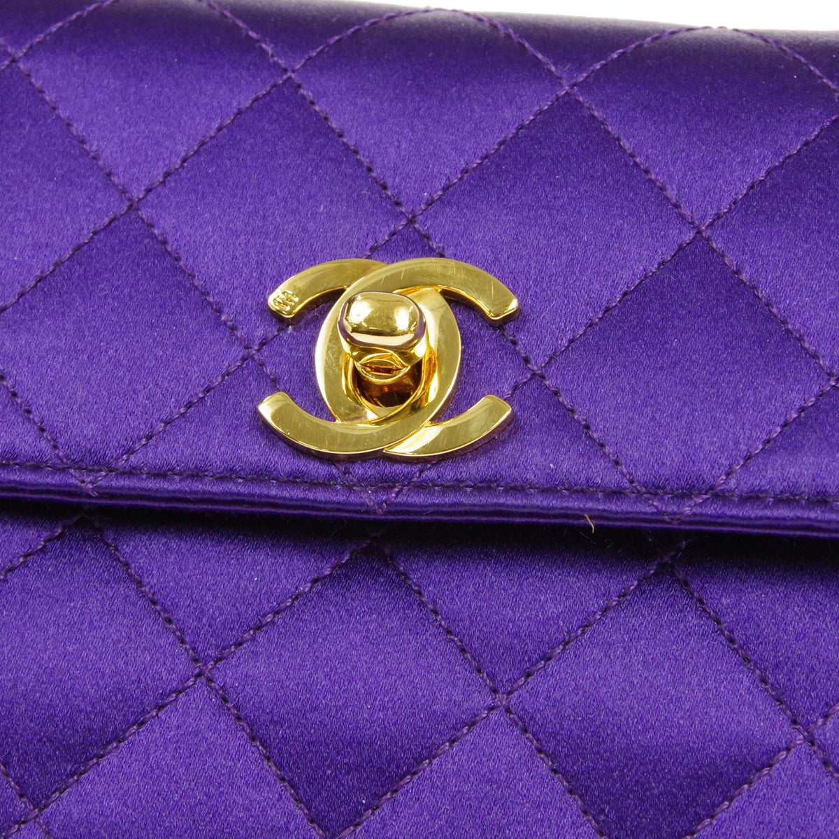 CHANEL 1989-1991 Straight Flap Micro Purple Satin
