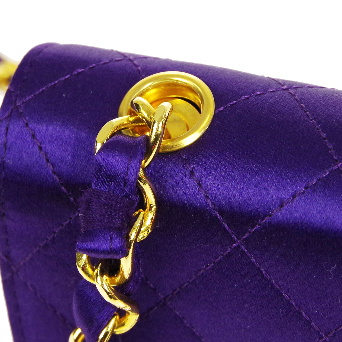 CHANEL 1989-1991 Straight Flap Micro Purple Satin