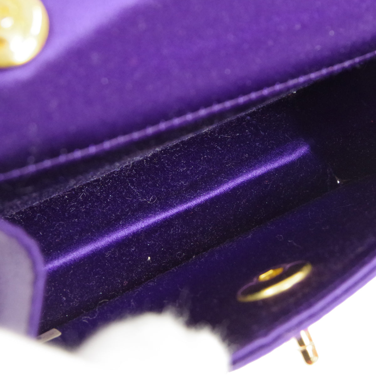 CHANEL 1989-1991 Straight Flap Micro Purple Satin