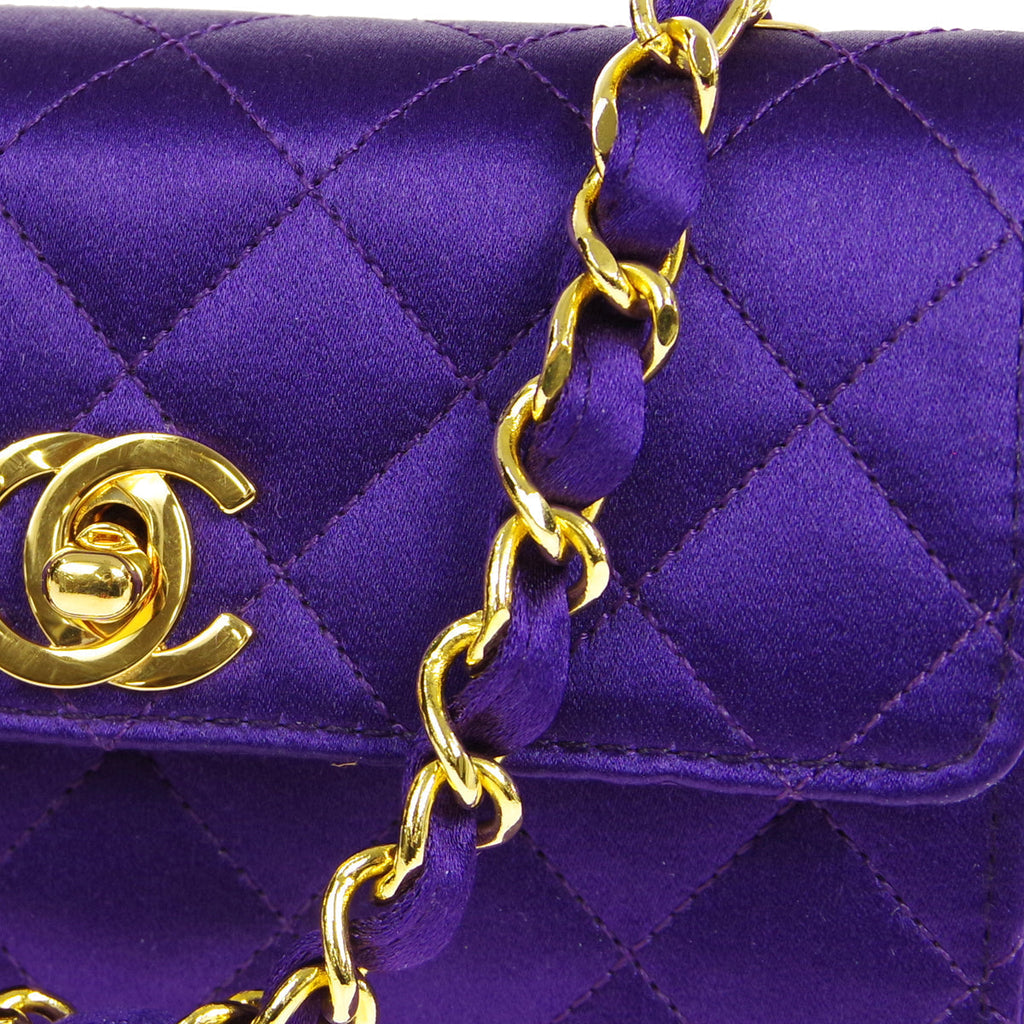 CHANEL 1989-1991 Straight Flap Micro Purple Satin