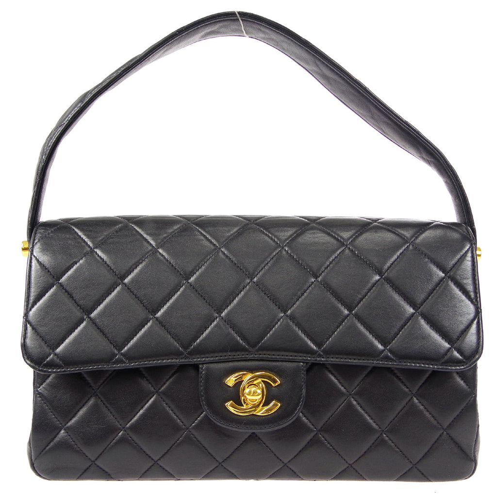CHANEL Classic Both Side Flap Medium Handbag Black Lambskin