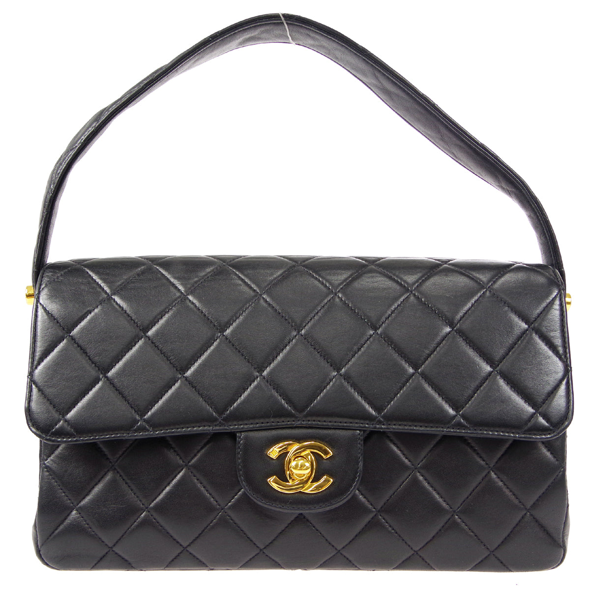CHANEL Classic Both Side Flap Medium Handbag Black Lambskin